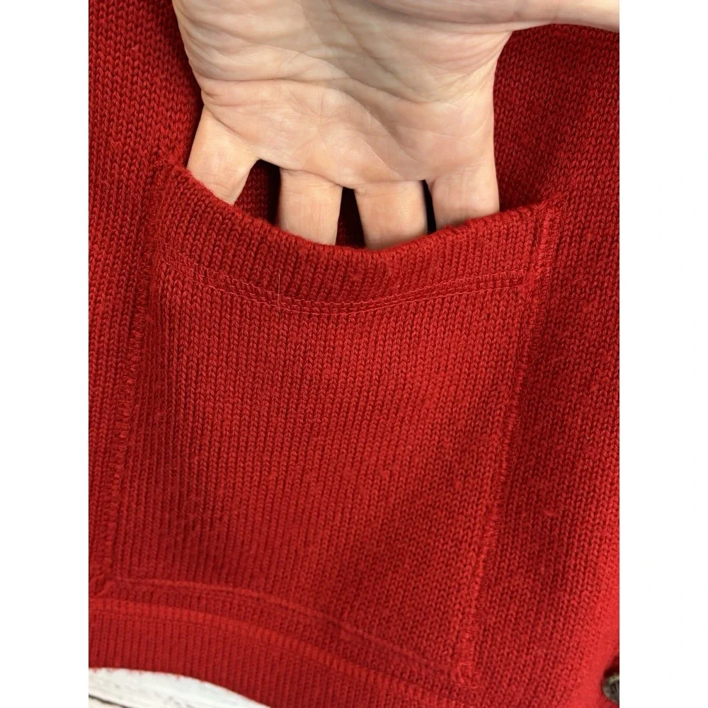 Vintage Sweater Vest Wool Blend Red Button M Pockets V-Neck Academia Silver